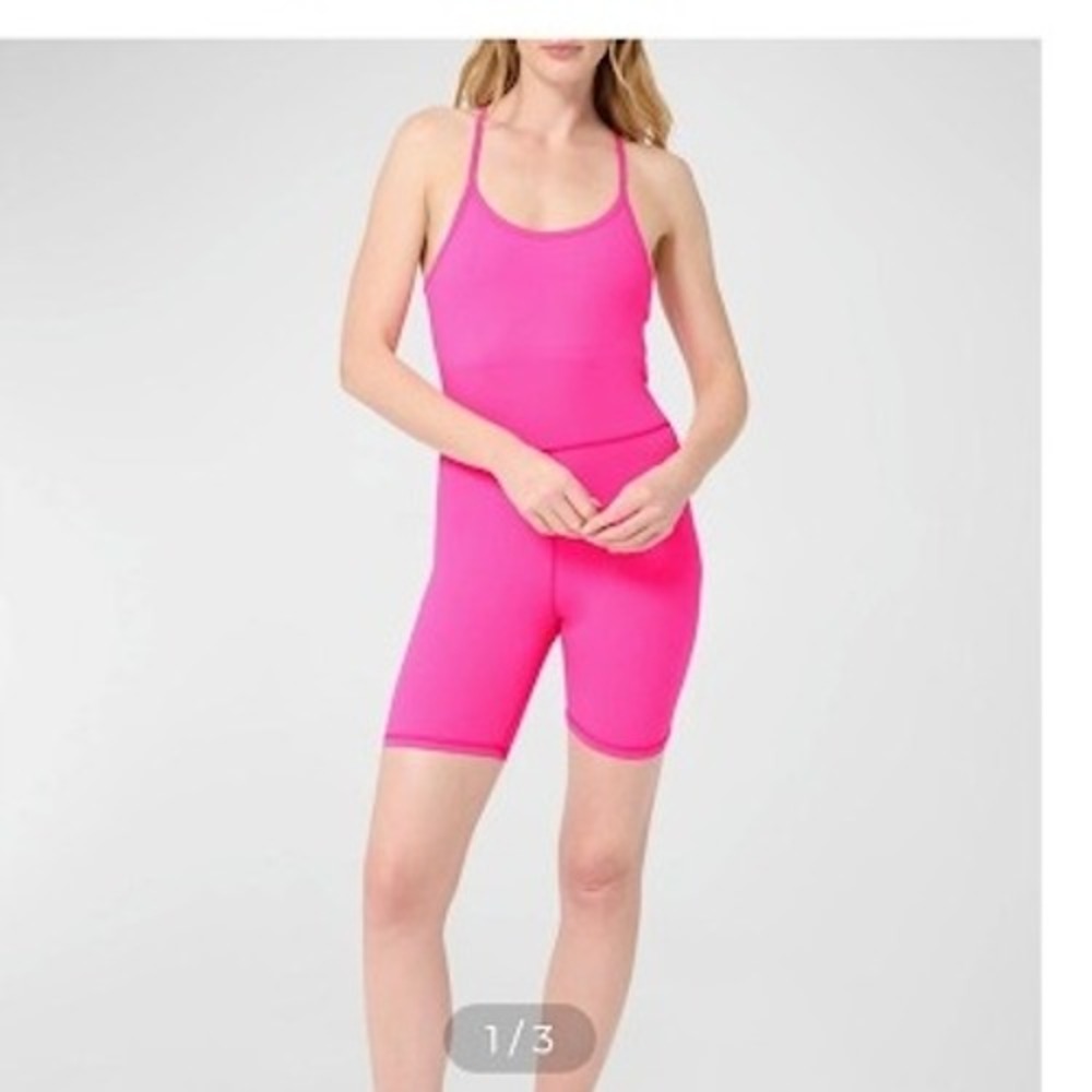Terez TLC Short Bodysuit Hot Pink Sleeveless Activewear Romper Small